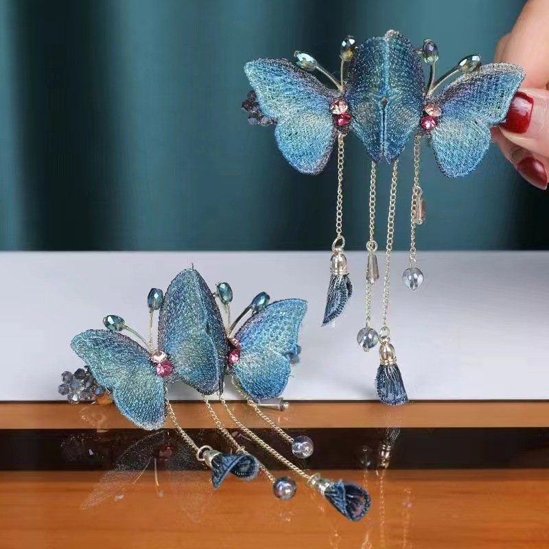 Temperament Butterfly Rhinestone Tassel Hair Clip